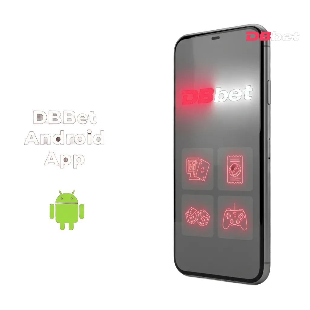 DBBet Android app on smartphone, showcasing one-handed betting and casino games with a simple install guide.