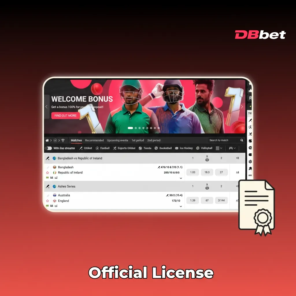DBBet official international remote gaming licence certificate; issuer and date listed via footer link for verification.